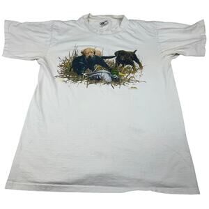 Oneita Vintage 90s Lab Puppies Duck Hunting Graphic Tee L